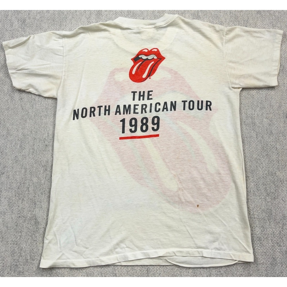 Vintage Rolling Stones Shirt Men Large White Band Tee 1989 80s Paper Thin Staind - Picture 2 of 16